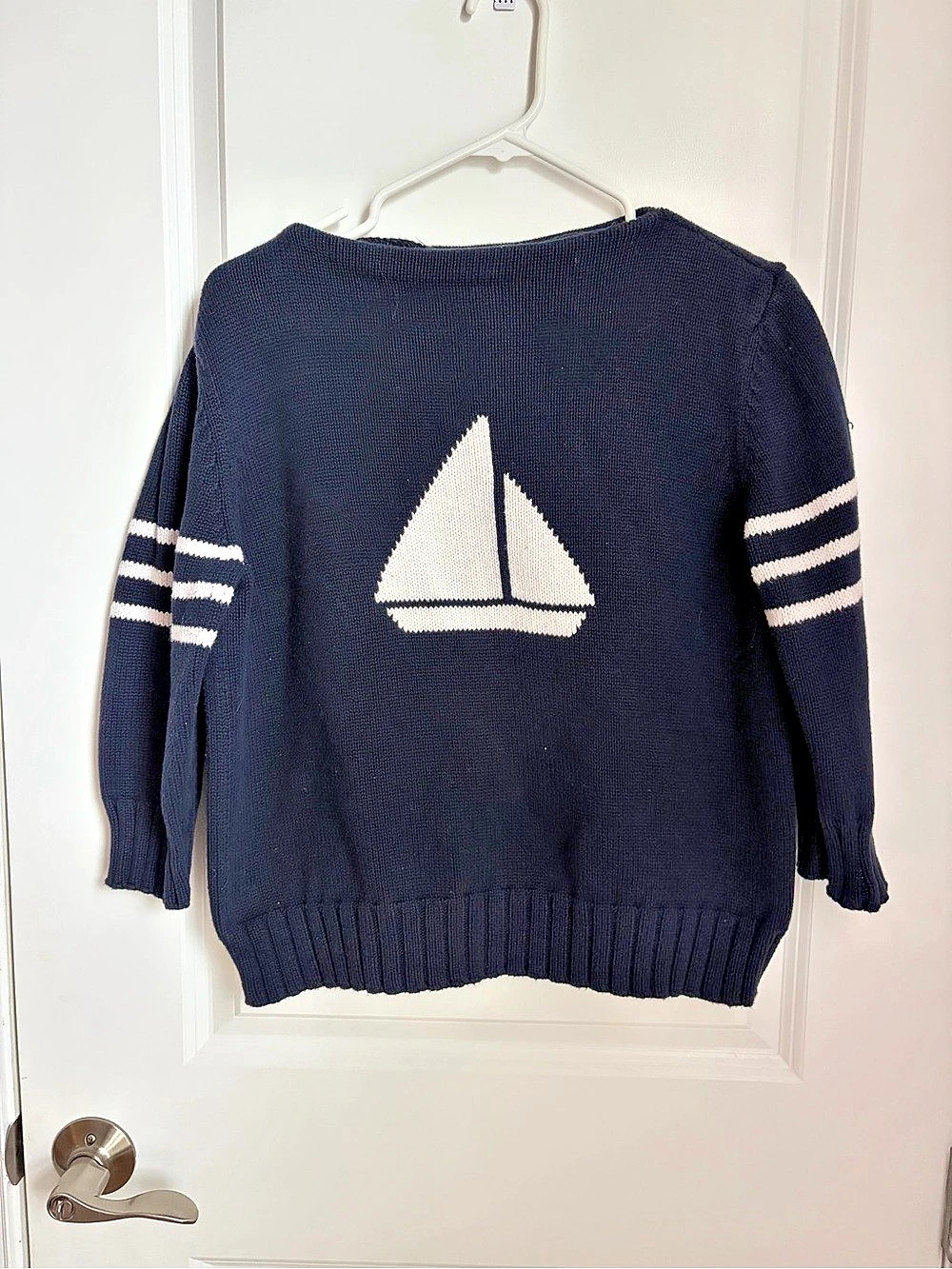 Vintage Liz Claiborne Lizsport Navy/White Sailboat Graphic Cotton Knit L like ne